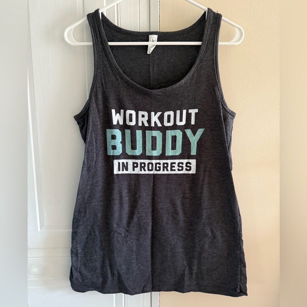 Workout buddy in progress maternity tank top‎ shirt Large graphic tank